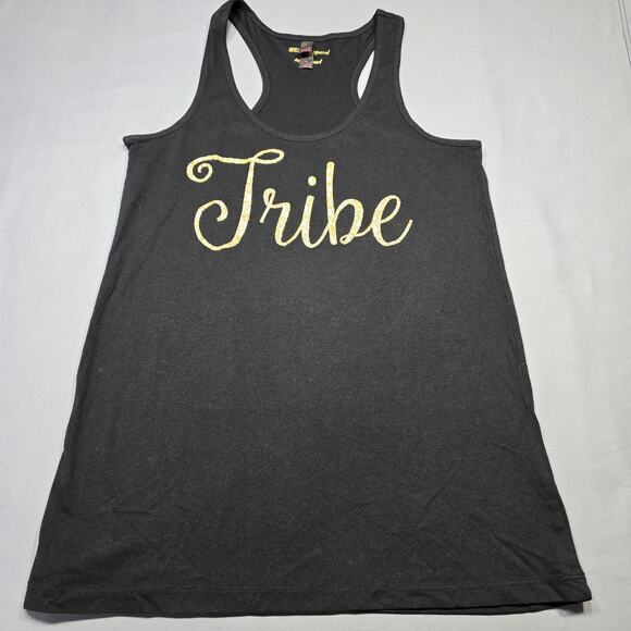 District ESEF Apparel Black Tank Top Gold Glittery Tribe Racerback Scoop Women M - Picture 1 of 8